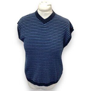 Perry Ellis Womens V Neck Variegated Sweater Vest VTG 90s Preppy Academia Blue M
